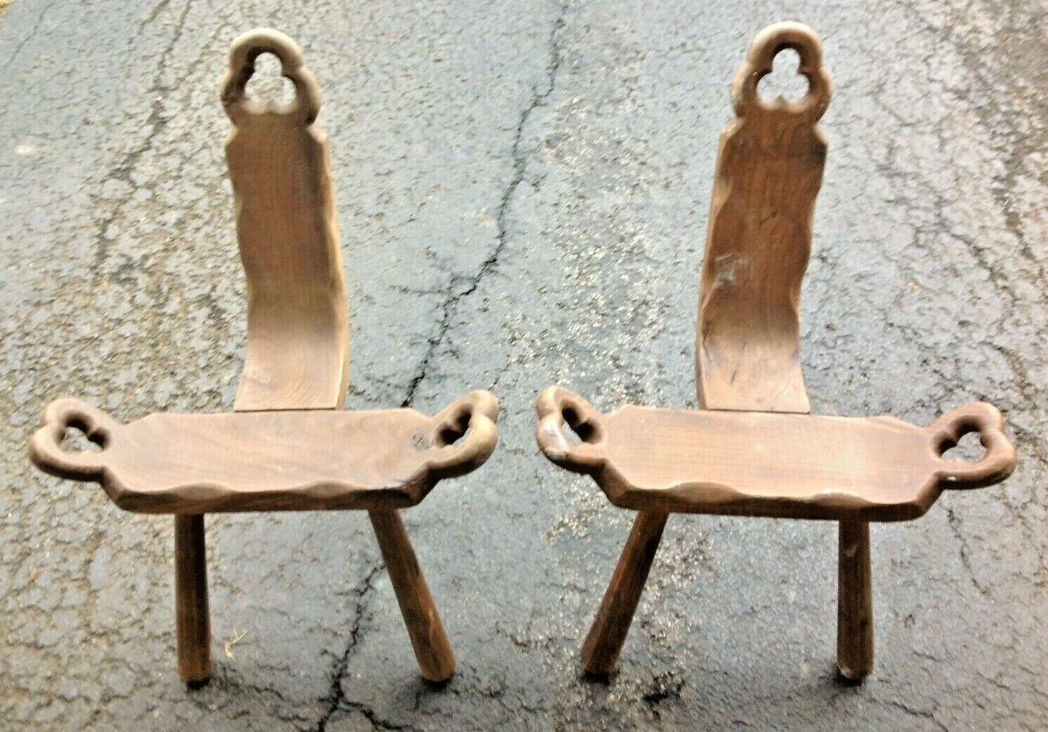 Pair Antique Birthing / Cavalier Chairs Three Legged Natural Woo