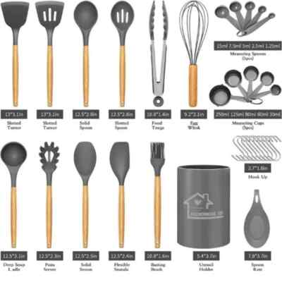 Kitchen Cooking Utensils Set, 33 pcs Non-Stick Silicone Wood Handle spatula
