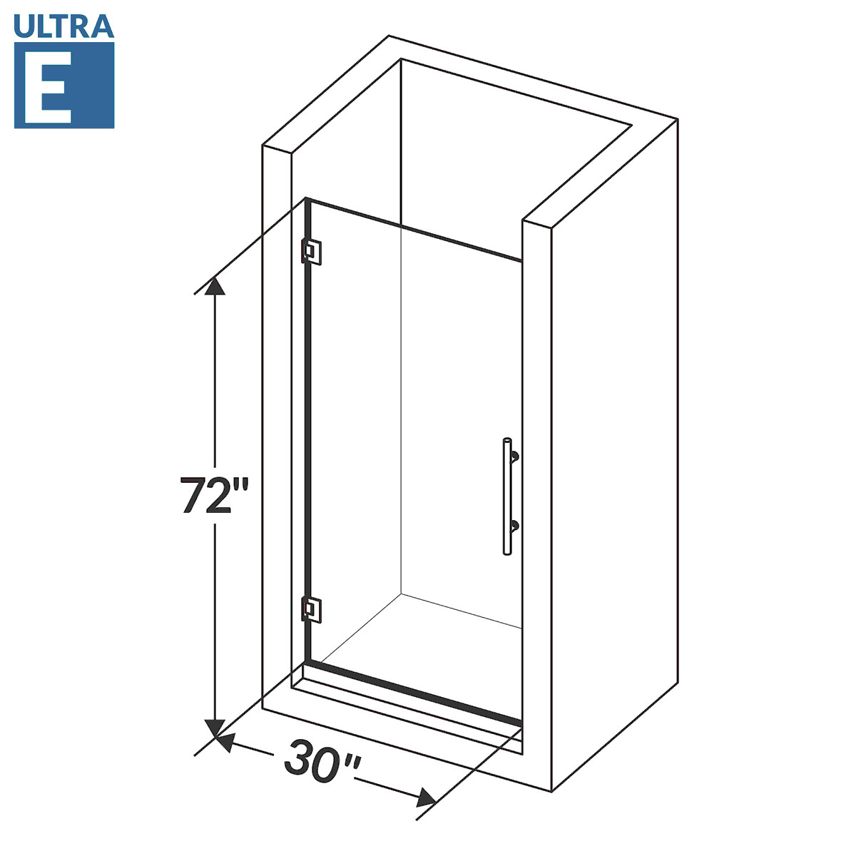 30"Wx72"H Pivot Frameless Shower Door ULTRA-E Brushed Nickel by LessCare