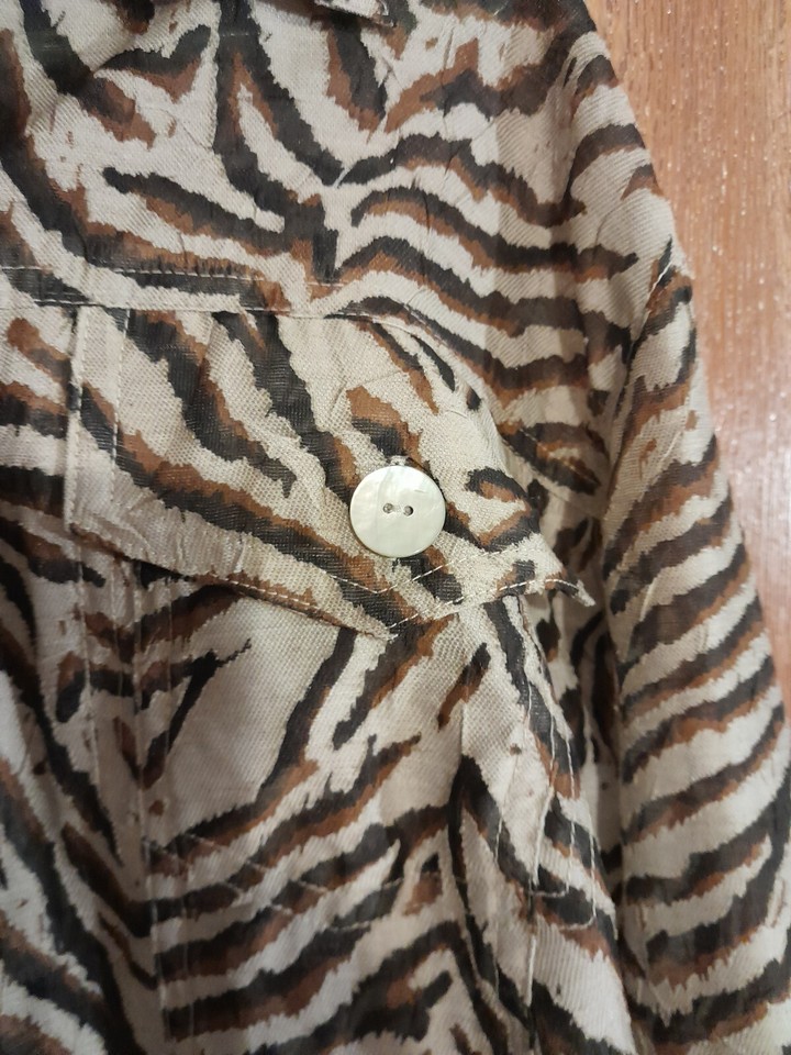 RUBY RD. WOMENS BROWN ANIMAL PRINT SHEER LONG SLEEVE BUTTONDOWN BLOUSE