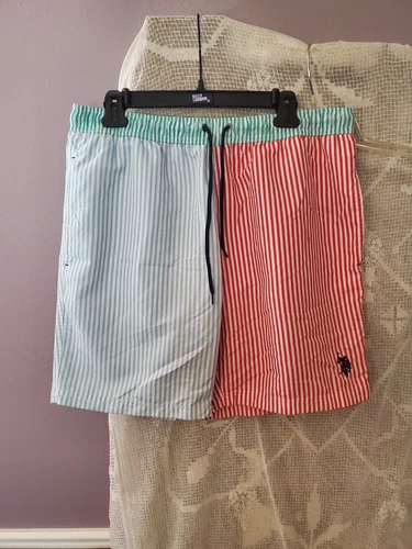 Polo Ralph Lauren Swim Trunks Mens XL Teal Blue Salmon Pink Stripe Beach Logo RL