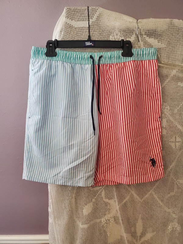 Polo Ralph Lauren Swim Trunks Mens XL Teal Blue Salmon Pink Stripe Beach Logo RL