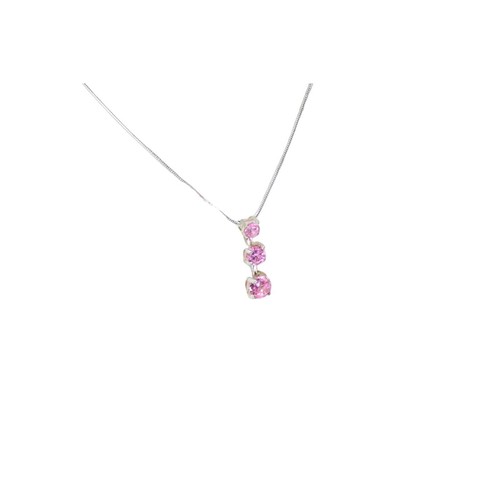 Pink Rhinestone Pendant Silvertone Necklace Silver Tone 88980