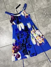 Elie Tahari Nordstrom Sleeveless Floral Silk Blend A Line Dress Blue New sz 4 S