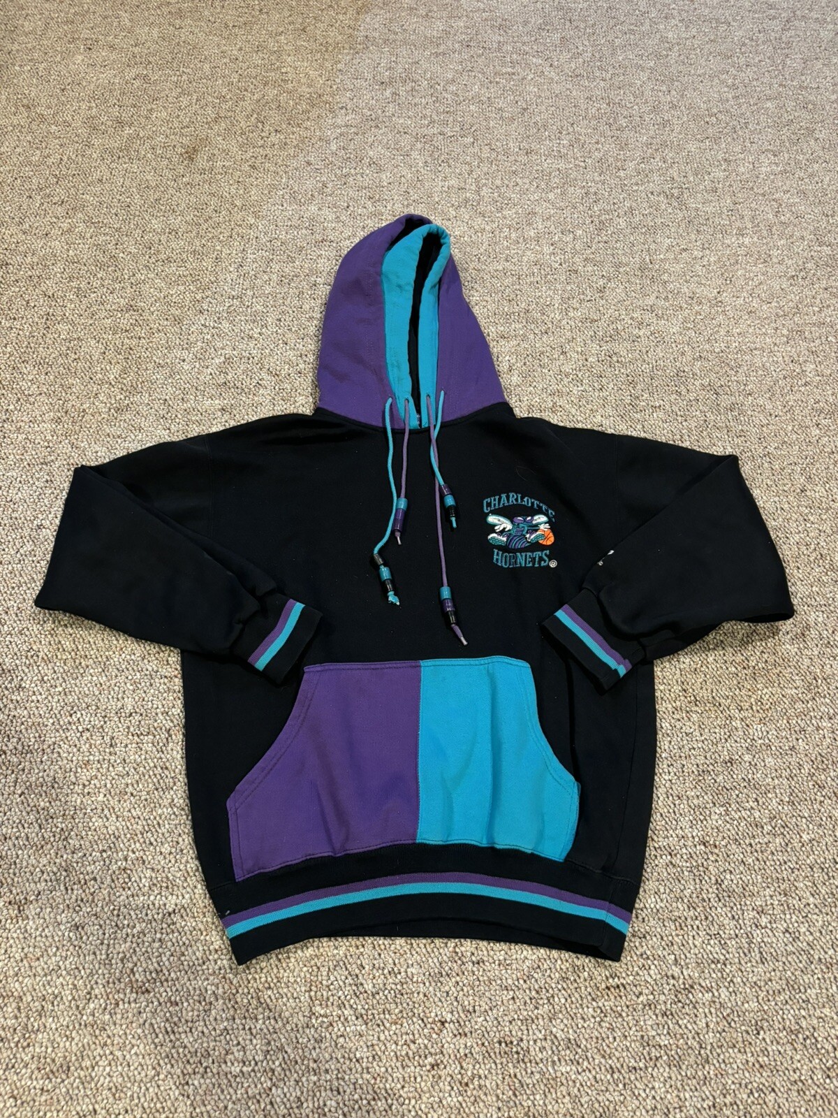 Vintage Starter Charlotte Hornets Hoodie Youth Large Black Double Faced NBA 90s