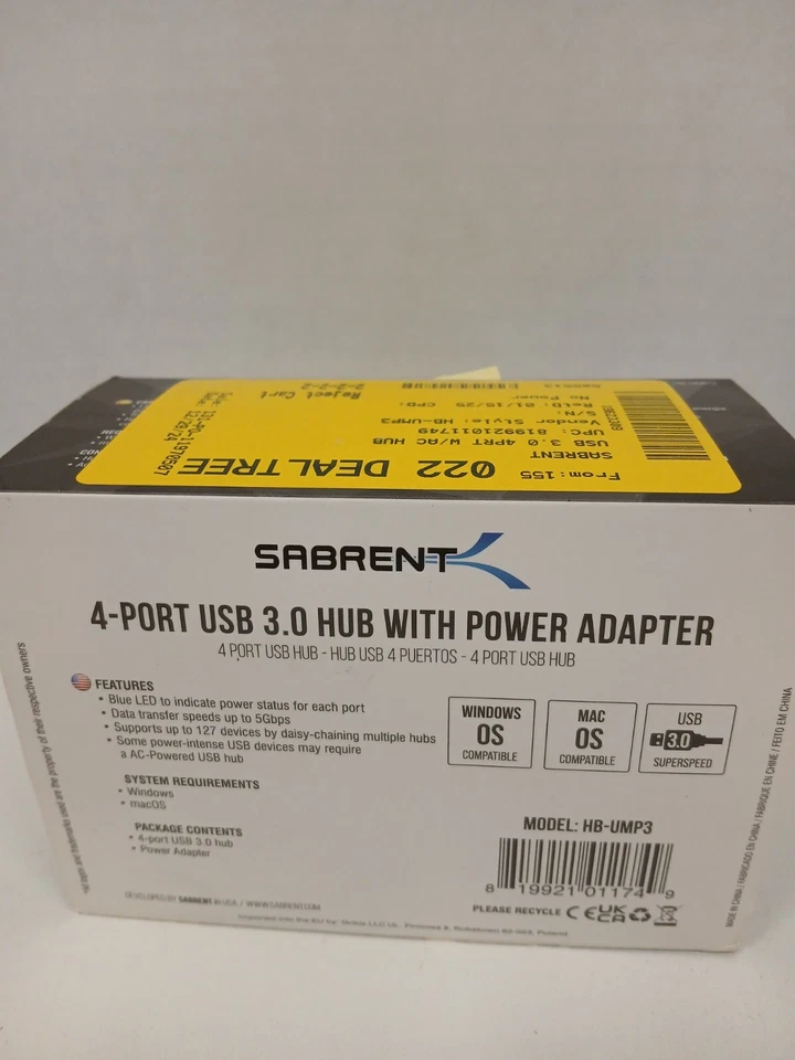 Sabrent 4-Port USB 3.0 Hub With Power Adapter - Image 2 of 3