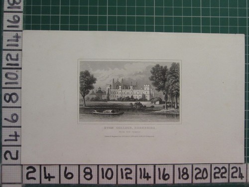 c1845 ANTIQUE PRINT ~ ETON COLLEGE BERKSHIRE FROM THE THAMES