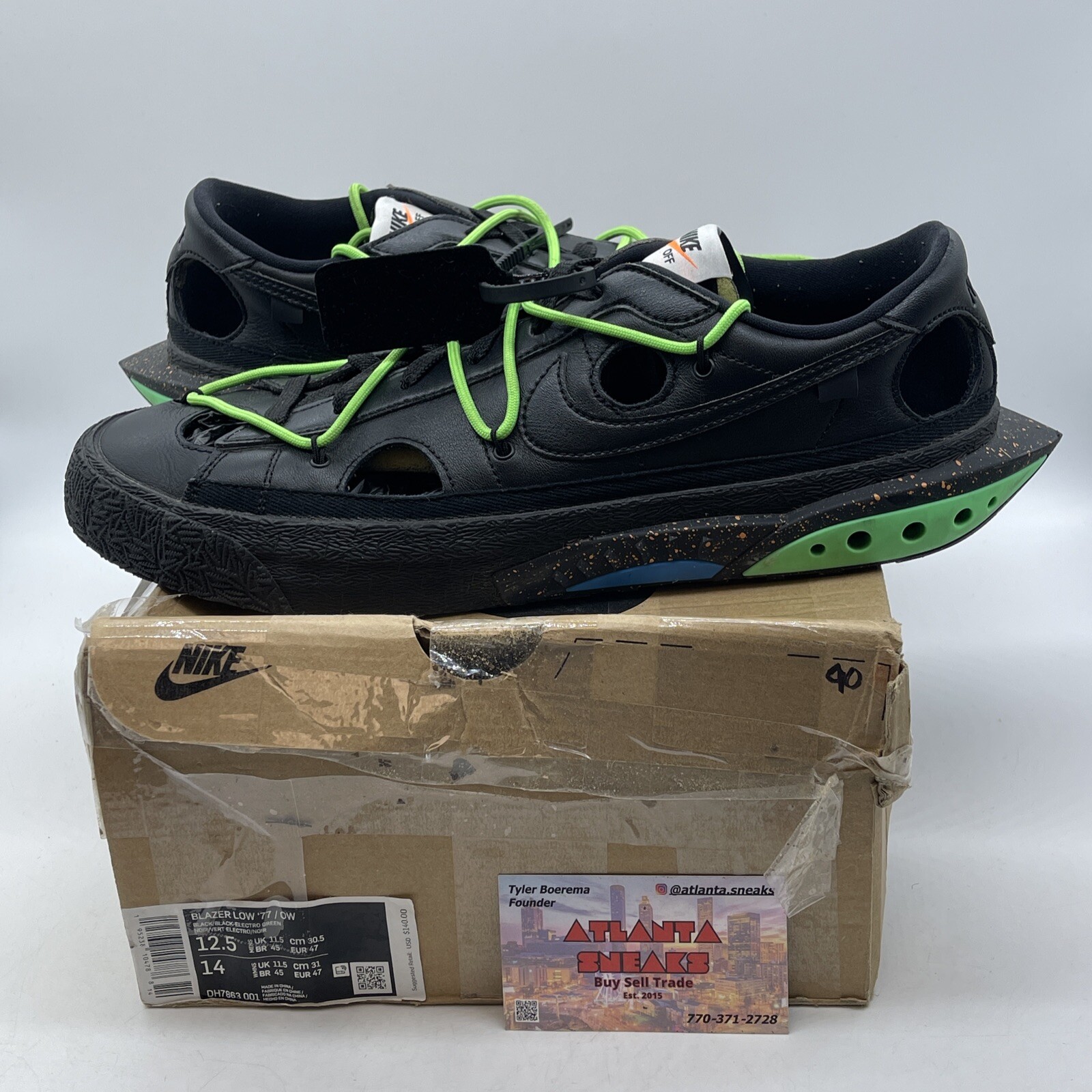 OFF WHITE X NIKE Taglia 12 5 Nike Off White x Blazer basso nero verde bianco scamosciato (DH7863 001)