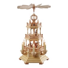 Erzgebirge Weihnachts-Pyramide 2 Etagen Holz natur LED elektrisch 50 cm Deko