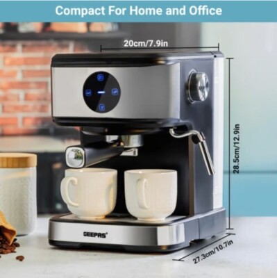 Geepas Cappuccinokocher, GCM41511, 850W, 1,2 Ltr, schwarz/silber