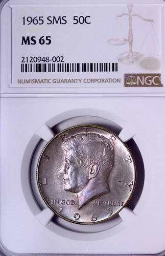 GEM BU 1965 SMS Kennedy Silver Half Dollar Pretty Toning NGC MS65 GNX