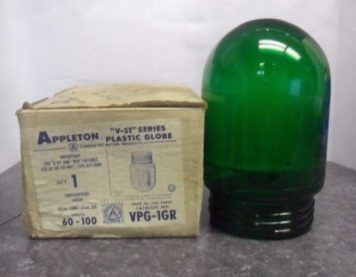 New Appleton VPG-1GR Vaportight Plastic Globe Green Series V-51 60-100 Watts NIB