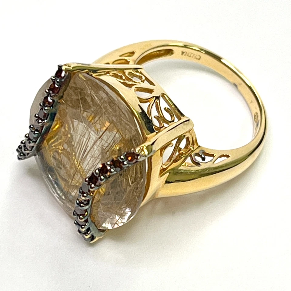 Anillo de cuarzo rutilado enchapado en oro 925 de plata de ley Carol Brodie 7,75 rarezas Foto 2 de 4