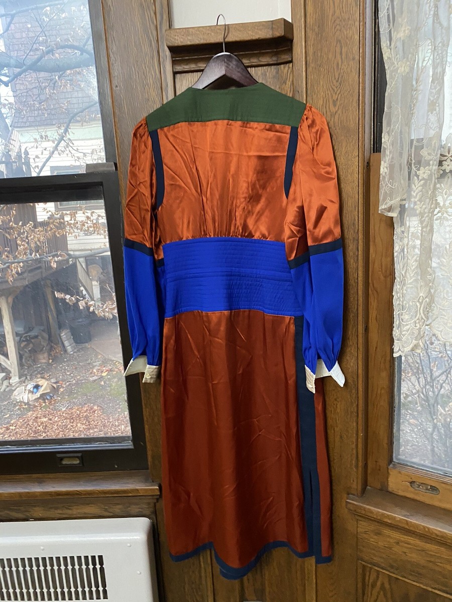 Tory Burch★COLORBLOCK SATIN DRESS Tory Burch Wrap Dress Multicolor Colorblock Silk Satin Long