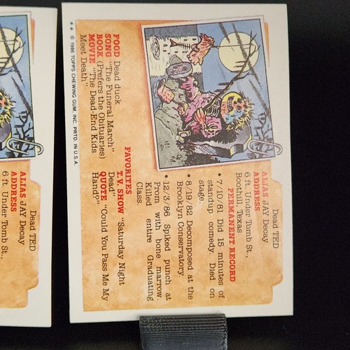 1986 Garbage Pail Kids #196a & 196b GPK Surreal Neal & Dangling Dolly OS5 NM-MT - Foto 6 di 6