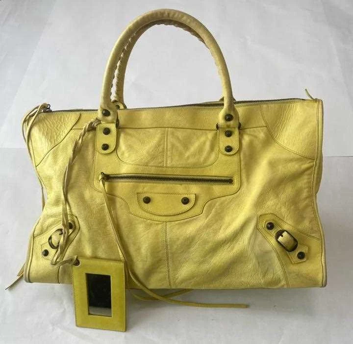 USED balenciaga bag Yellow Genuine Leather Women s Bags From JAPAN