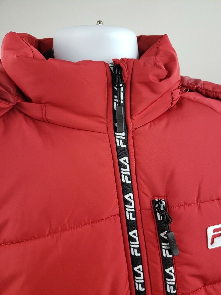 Fila Parker Puffer Hooded Red Black Jacket XLarge NEW Tags