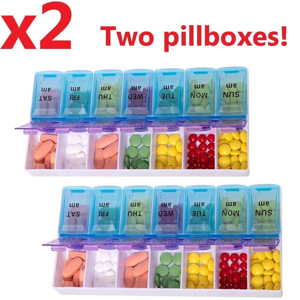 2PCs Weekly Pill Box Organizer 7 Day AMPM Organizer Case Medicine Removable Pill
