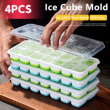 Ice Cube Tray with Lid, 4 Pack Durable Stacka...
