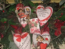 Cottage Decor 4 Vintage Look Appliqued Hearts Bowl Fillers Handmade Valentine