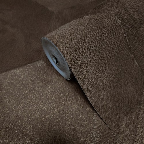 Geometric Hexagon bronze brown metallic wallpaper faux cow hide skin textured 3D - Picture 10 of 16