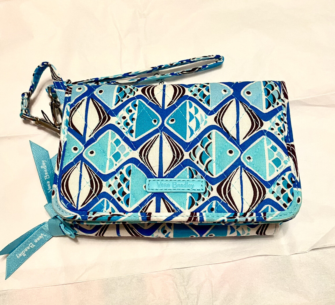Vera Bradley 3 in 1 Crossbody RFID Wallet Wristlet🐟Go Fish Blue🐟