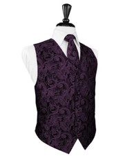 Luxury Satin Paisley Tuxedo Vest and Neck Tie in Shades of Purple