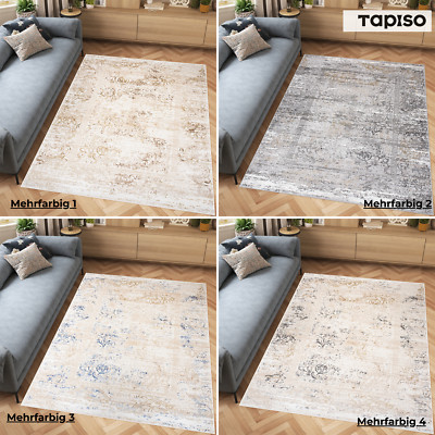 Teppich Kurzflor Modern Blumen Ornamente Beige Blau 3D Optik  Wohnzimmer
