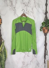 REI Shirt Mens Small Green Baselayer Thumb Holes Long Sleeve Cycling Zip  