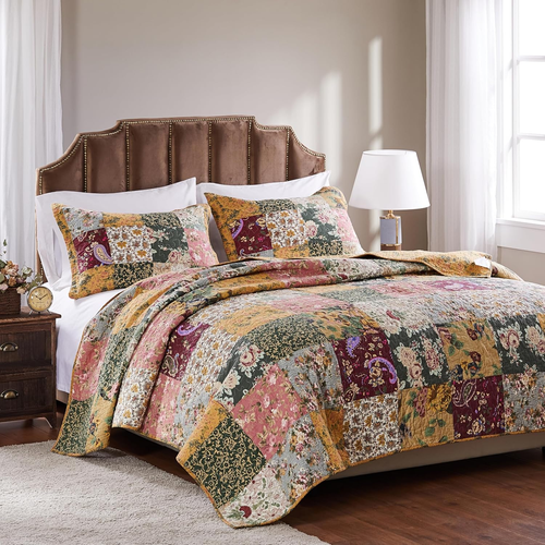 Greenland Home Antique Chic Authentic Patchwork Cotton Quilt Set, Multicolor, 3- - Picture 2 of 10