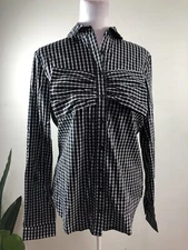The Shirt Rochelle Behrens Womens Size S Black and White Plaid Button