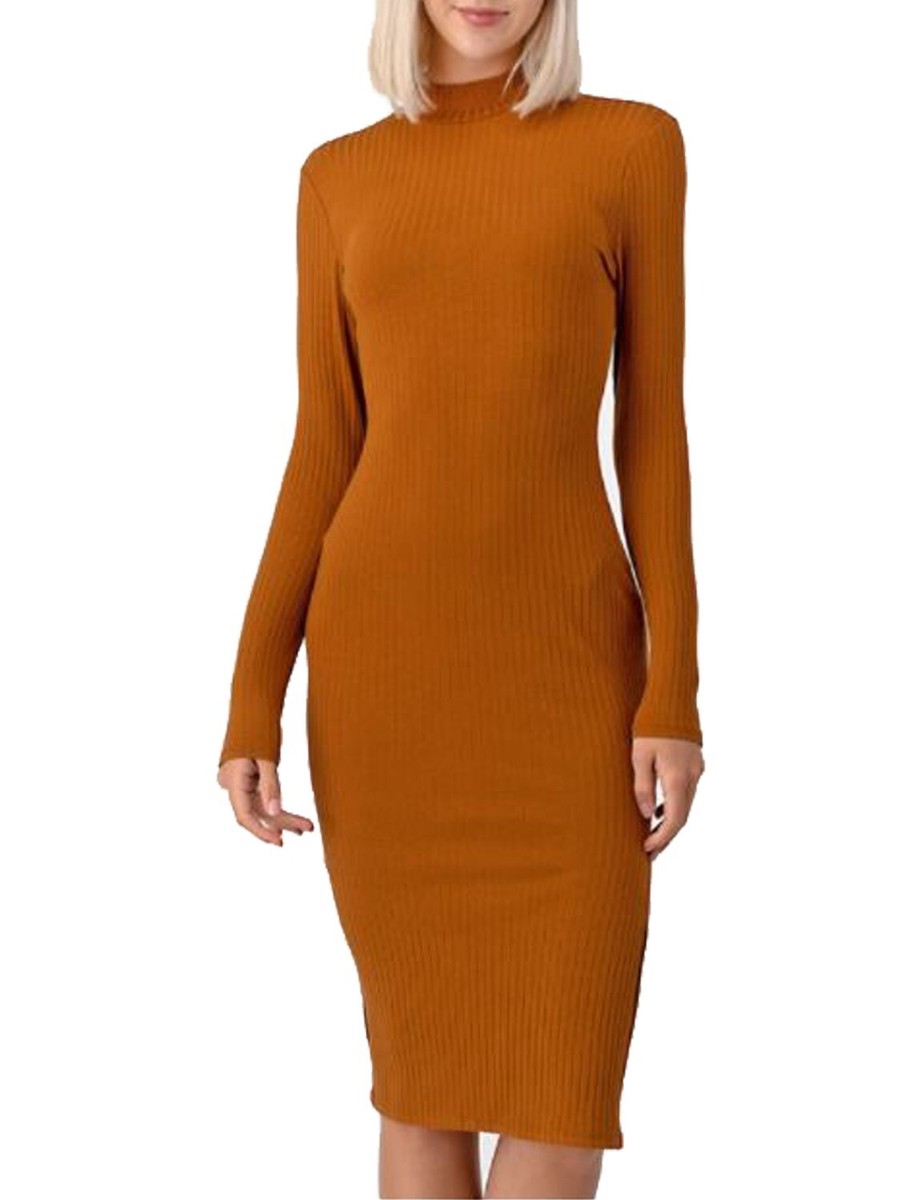 NWOT Mock Neck Long Sleeve Hacci Ribbed Side Slit Bodycon Midi Dress Small  | eBay