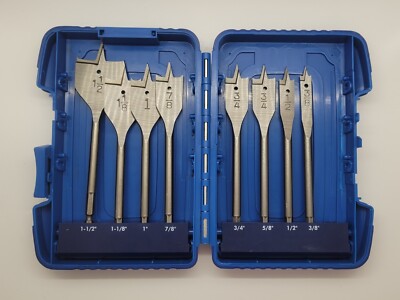 SUPLUS 8-Piece Assorted Wood boring Spade Drill Bit Set W/ Case DeWalt Milwaukee