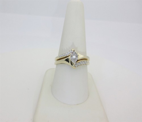 Vintage Natural Diamond Bridal Set Solid Gold Wedding Rings .25ct 10k US 9 R1757 - Picture 6 of 10