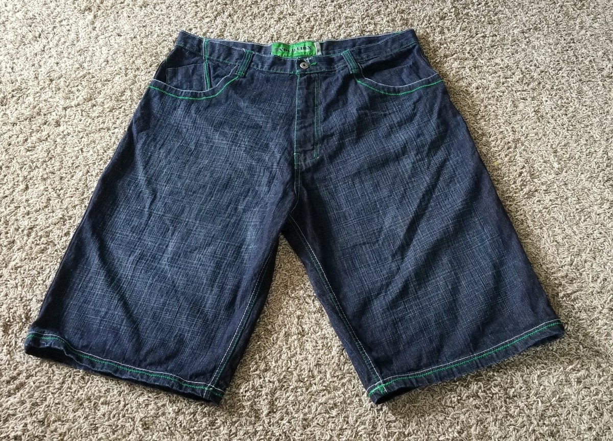 Evolution Denim Design Skater Shorts SZ 40 Embroidered Green