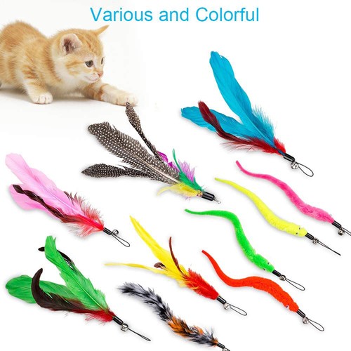 12Pcs Kitten Toy Cat Feather Bell Wand Teaser Rod Interactive Play Pet Toys Gift - Picture 4 of 12
