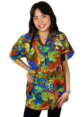 Funky Hawaiibluse Jungle Orange verschiedene Größen Hawaiishirt Unisex