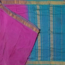 Namaste Vintage Pink Saree 100% Pure Cotton Zari Handwoven Sari 6YD Craft Fabric