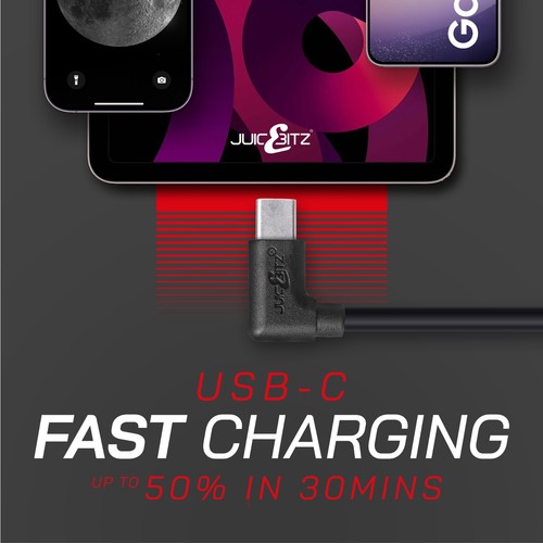 JuicEBitz® kątowy USB-C do C Typ C 3A Szybka ładowarka danych Kabel ładujący 3M 2M 1M - Zdjęcie 16 z 42