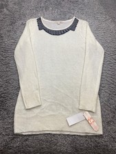 Gianni Bini Dress Women Large Ivory Acrylic Ribbed Beaded Mini Sweater Dress NWT