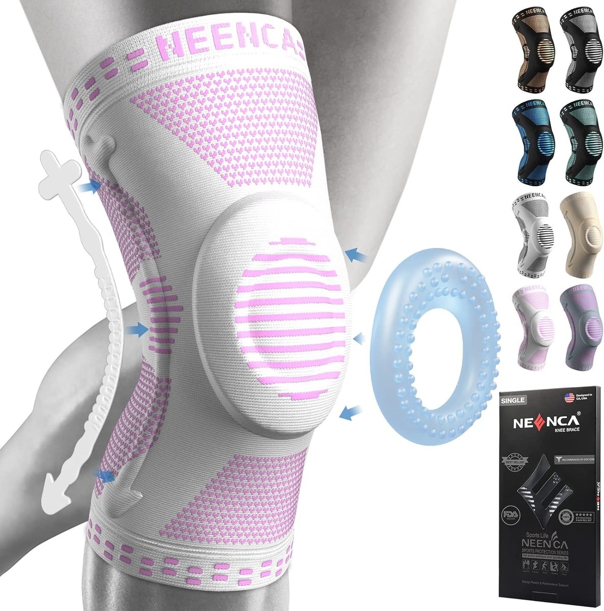 Adjustable Pink Knee Brace For Women - Patella Gel Pad & Side Stabilizers - Meniscus Tear Relief & Joint Recovery
