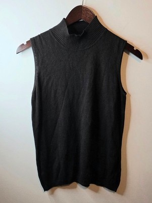 Neiman Marcus By White & Warren Brown Silk Cashmere Sleeveless Turtleneck Medium