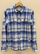 L.L. Bean Women's Fleece Lined Flannel Shirt Jacket Plaid Snap Front Blue Small