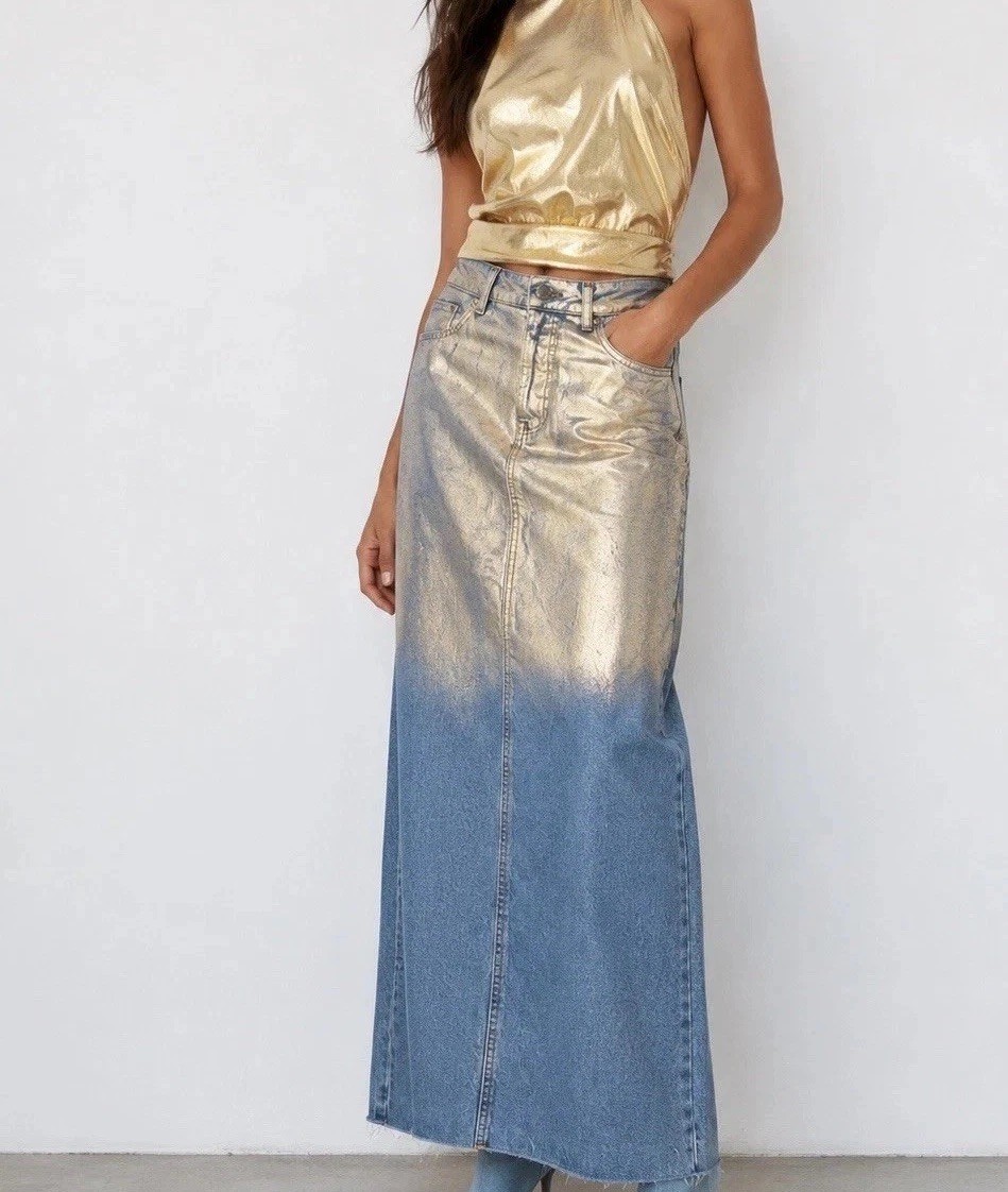 Falda Vaquera Metálica Zara Talla XS Ref 6164 187 FALDA VIRAL FAVORITA BLOGGERS
