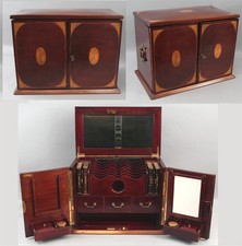 Antique 19thC Sheraton Inlaid Fan & Sunburst Mahogany & Brass Fitted Travel Desk
