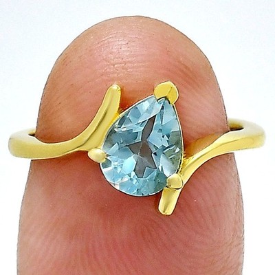 18K Gold Plated Brass Pear Cut Birthstone Ring Minimalist Style Jewelry TGR1001