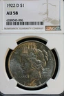 1922-D PEACE DOLLAR NGC AU58- VSS VAM 2D3, Die Break IN, TR, 9, R-5 (Lot# 20-14)
