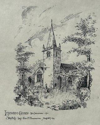 George F Pennington Ledsham Kirche bei Castleford Original 1897 Tuschezeichnung