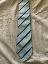 Paul Stuart By Drake’s London Light Blue Navy Striped Untipped Silk Tie
