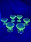 Vintage 6 Uranium Glass Anchor Hocking Block Optic Sherbet Dessert Cups 1930s